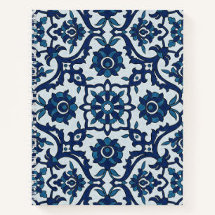 Blue Portuguese Azulejos Floral Tile Pattern Notebook