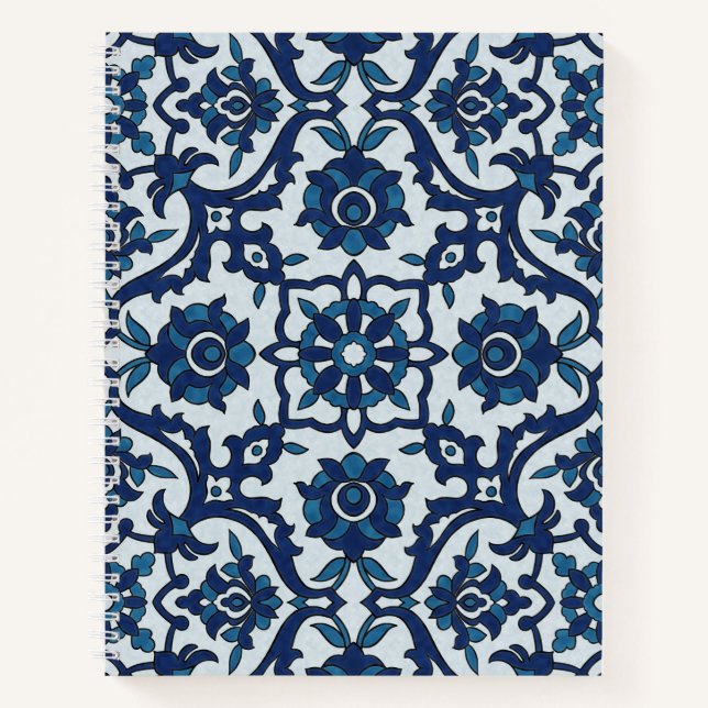 Blue Portuguese Azulejos Floral Tile Pattern Notebook (Front)