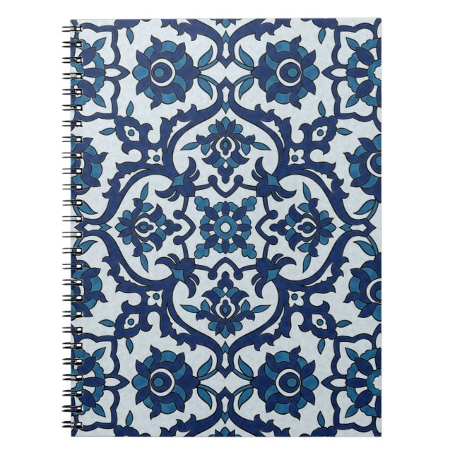 Blue Portuguese Azulejos Floral Tile Pattern Notebook (Front)