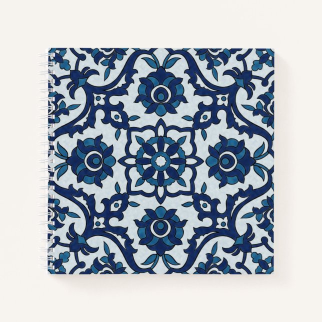 Blue Portuguese Azulejos Floral Tile Pattern Notebook (Front)