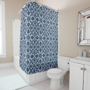 Blue Portuguese Azulejos Floral Tile Pattern Shower Curtain