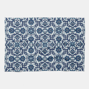 Blue Portuguese Azulejos Floral Tile Pattern Tea Towel