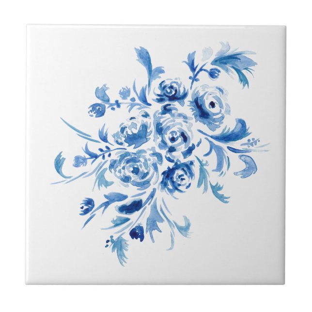 Blue Portuguese Floral Pattern Tile (Front)