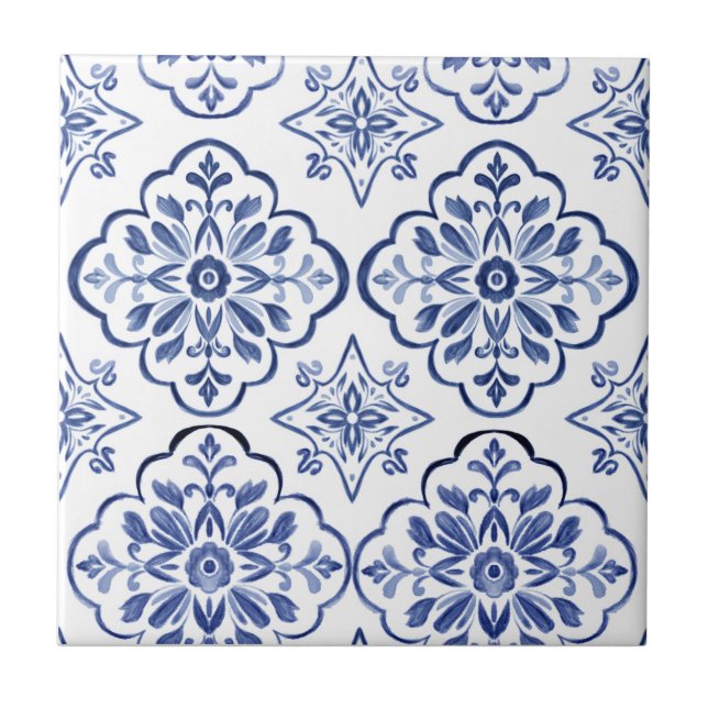 Blue Portuguese Mediterranean Azulejo Decorative  Tile (Front)