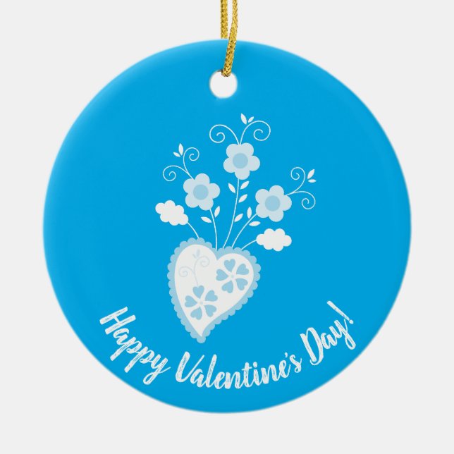 Blue Portuguese romantic heart Ceramic Tree Decoration (Front)