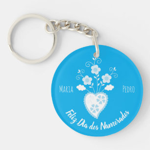 Blue Portuguese romantic heart Key Ring