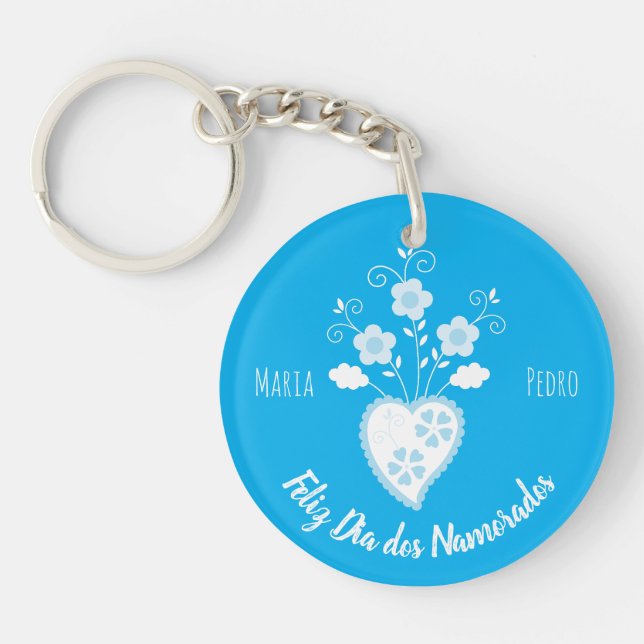 Blue Portuguese romantic heart Key Ring (Front)