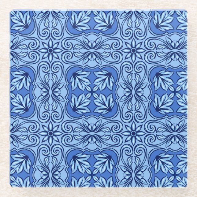 Blue Portuguese Tile Glass Coaster (Front)