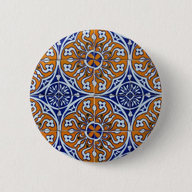 Blue, Portuguese Tiles 6 Cm Round Badge (Front)