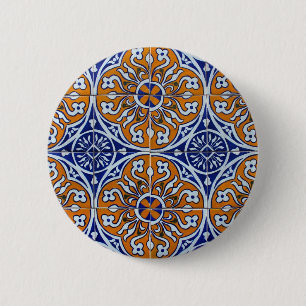 Blue, Portuguese Tiles 6 Cm Round Badge