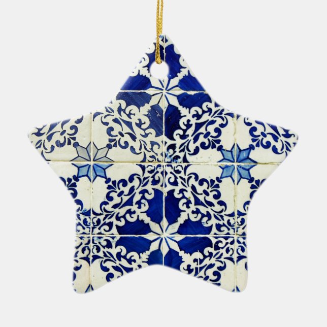 Blue, Portuguese Tiles Ceramic Tree Decoration (Front)
