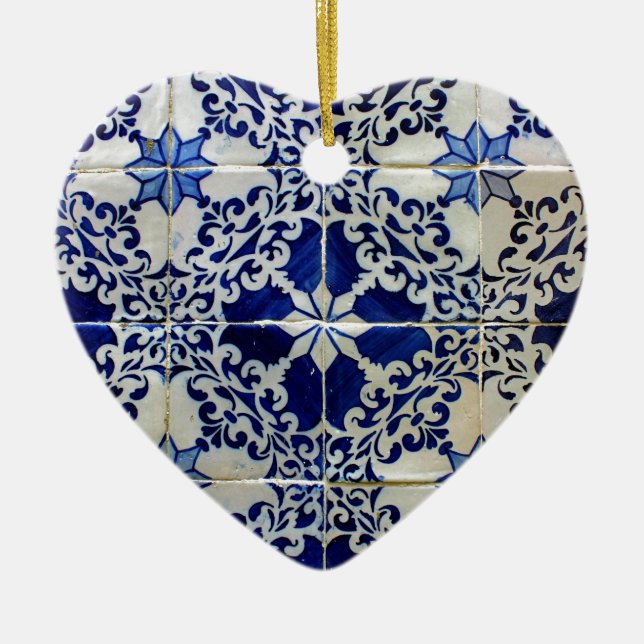 Blue, Portuguese Tiles Ceramic Tree Decoration (Front)