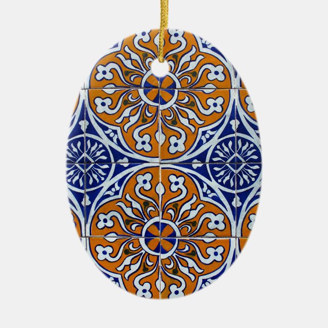 Blue, Portuguese Tiles Ceramic Tree Decoration (Front)