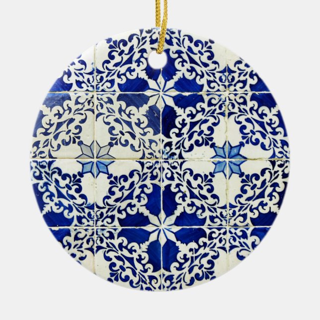 Blue, Portuguese Tiles Ceramic Tree Decoration (Front)