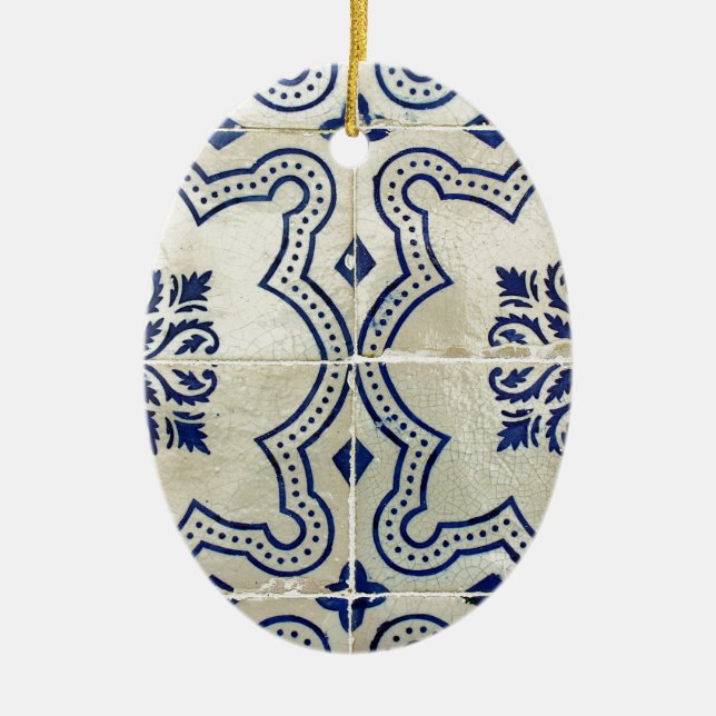 Blue, Portuguese Tiles Ceramic Tree Decoration (Front)