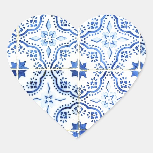 Blue, Portuguese Tiles Heart Sticker (Front)