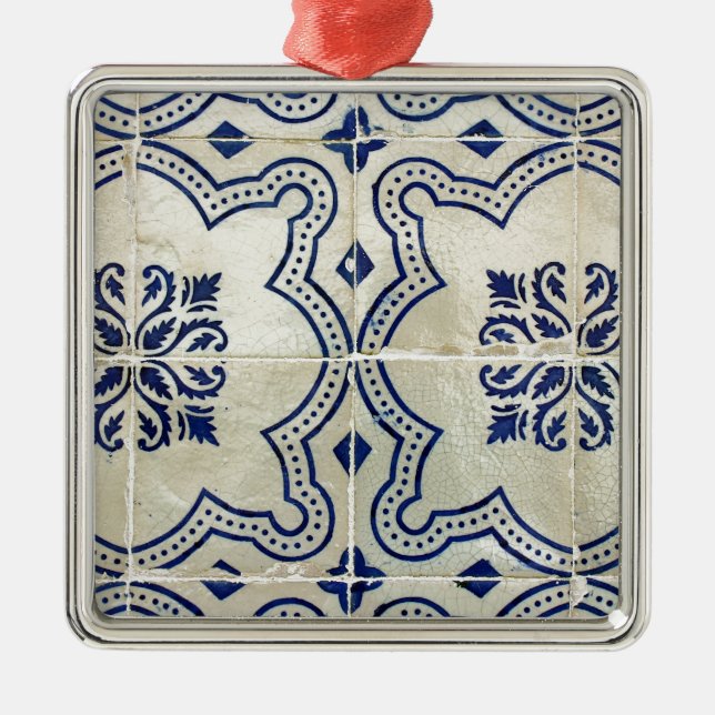 Blue, Portuguese Tiles Metal Tree Decoration (Front)