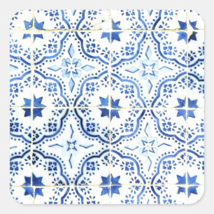 Blue, Portuguese Tiles Square Sticker