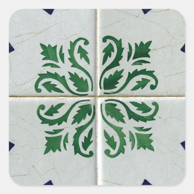 Blue, Portuguese Tiles Square Sticker (Front)