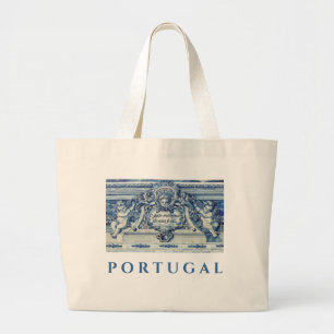 Blue Portuguese Tiles with Angels Large Tote Bag