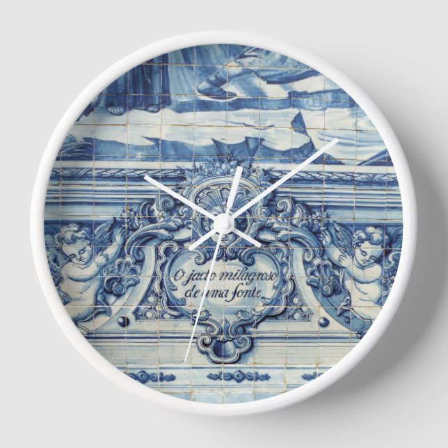 Blue Portuguese Tiles with two angels Clock (Front)