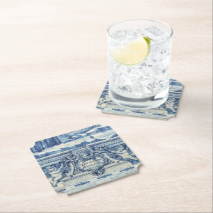 Blue Portuguese Tiles with two angels Paper Coaster