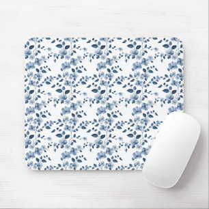 Blue Posies On White Mouse Mat