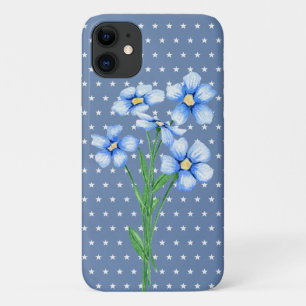 blue posies on white stars iPhone 11 case