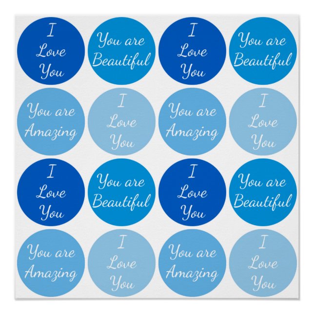 Blue Positive Affirmation Word Pattern Poster (Front)