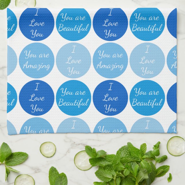 Blue Positive Affirmation Word Pattern Tea Towel (Folded)