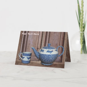 Blue Poultry Teapot And Cup Card