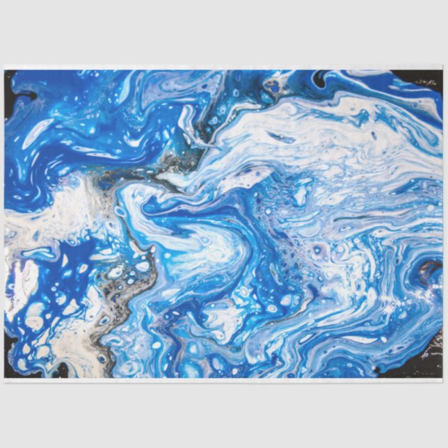 Blue Poured Paint Abstract Decoupage Background Tissue Paper (Front)