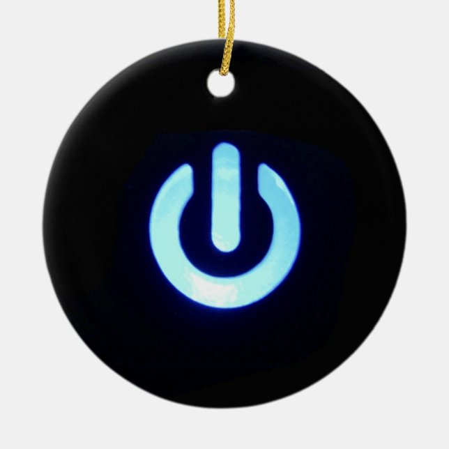 Blue Power Button Ceramic Tree Decoration (Front)