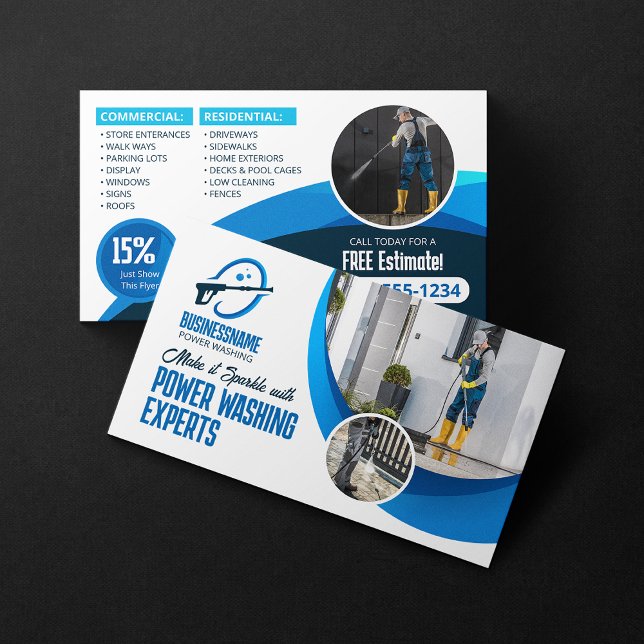 Blue Power Wash Pressure Washing House Washing Business Card (Creator Uploaded)