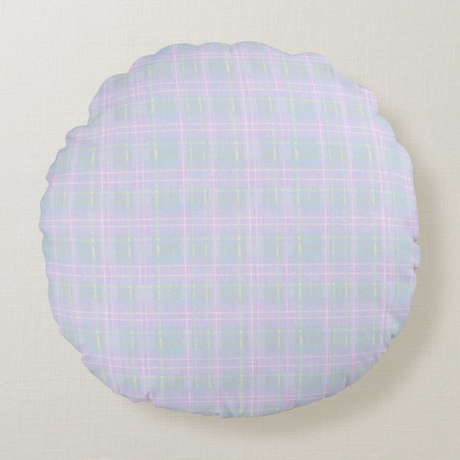  Blue Praire Plaid Round Cushion (Front)