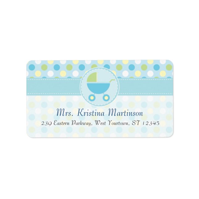 Blue Pram and Polka Dots Address Label (Front)