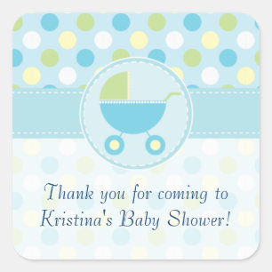 Blue Pram and Polka Dots Baby Shower Sticker