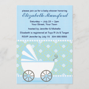 Blue Pram Baby Shower Invitation