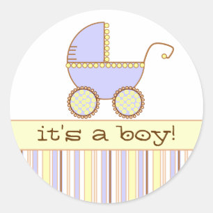 Blue Pram - It's a Boy! Classic Round Sticker