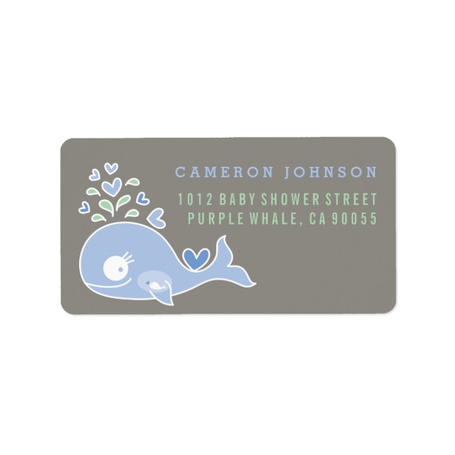 Blue Pregnant Mom Whale Baby Shower Address Labels (Front)