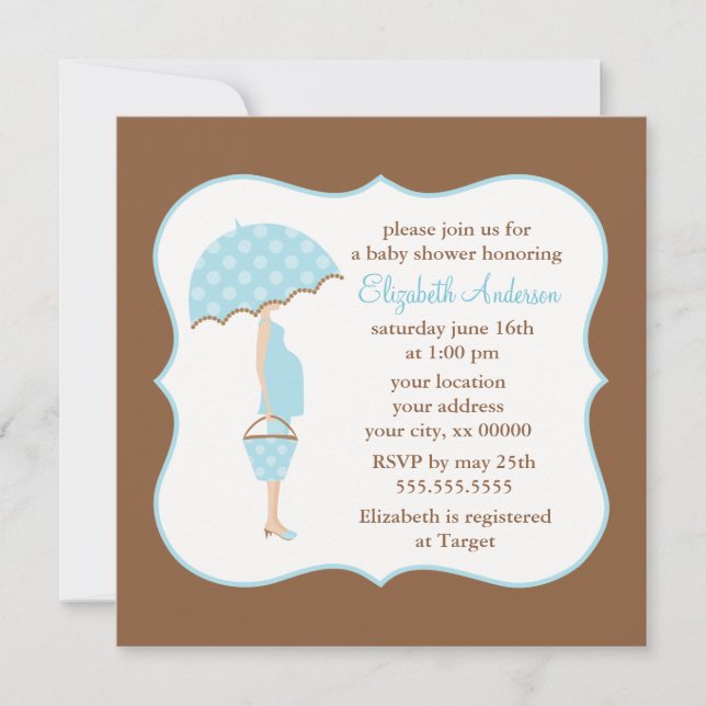 Blue Pregnant Mum Boy Baby Shower Invitation (Front)