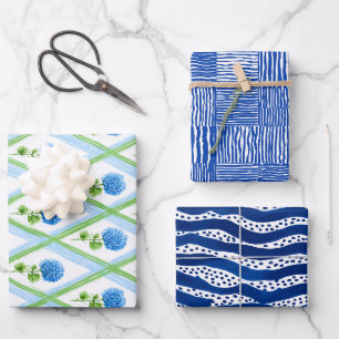 Blue Preppy Chic Bundle Ditsy Wrapping Paper Sheet