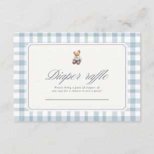 Blue Preppy Diaper raffle Card Teddy Bear 3.5x5