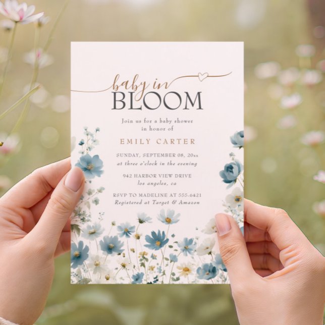 Blue Preppy Flowers Watercolor Baby Shower Invitation (Creator Uploaded)