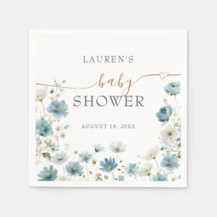 Blue Preppy Flowers Watercolor Baby Shower Napkin