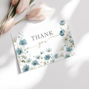 Blue Preppy Flowers Watercolor Baby Shower Thank You Card