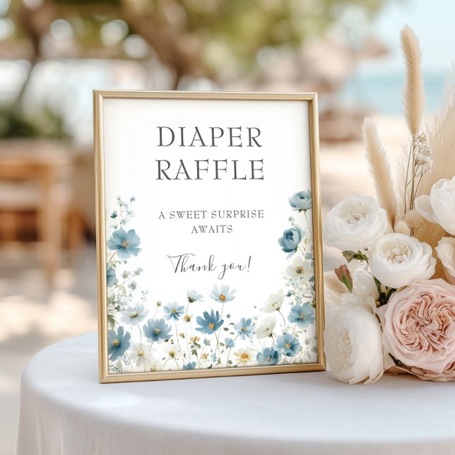 Blue Preppy Flowers Watercolor Diaper Raffle Sign (Creator Uploaded)