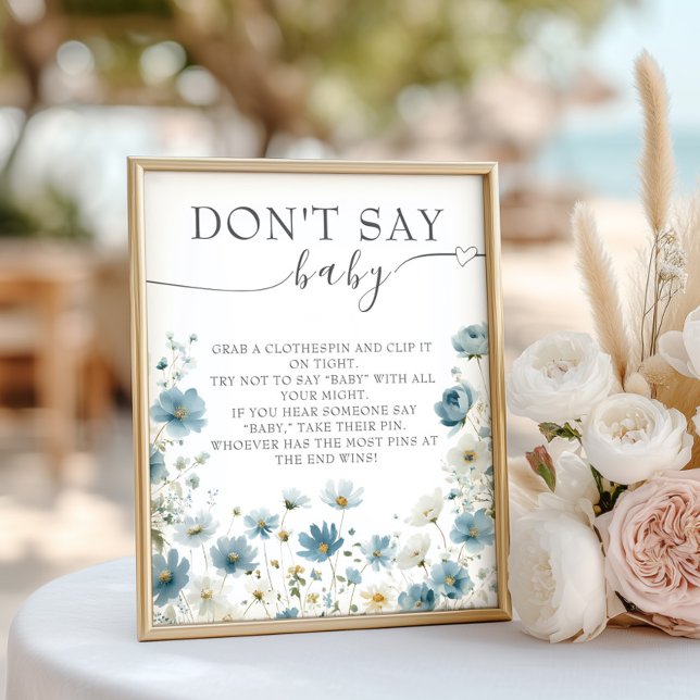 Blue Preppy Flowers Watercolor Don't Say Baby Poster (Creator Uploaded)