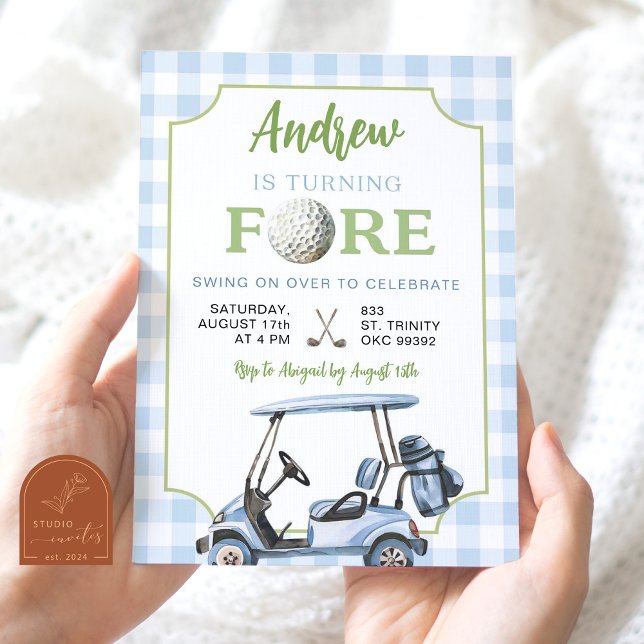 Blue Preppy Golf Boy 4th Birthday Invitation (Creator Uploaded)