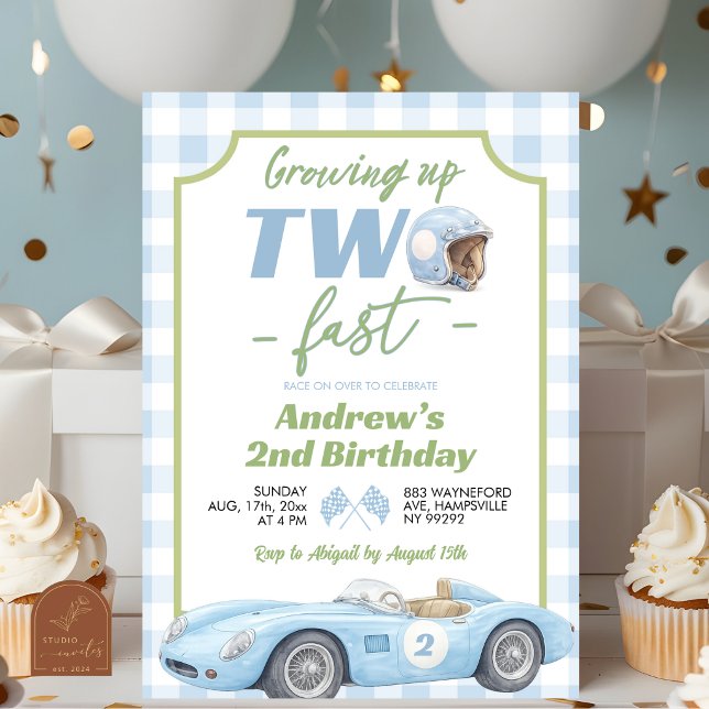 Blue Preppy Retro TWO Fast Birthday Invitation (Creator Uploaded)